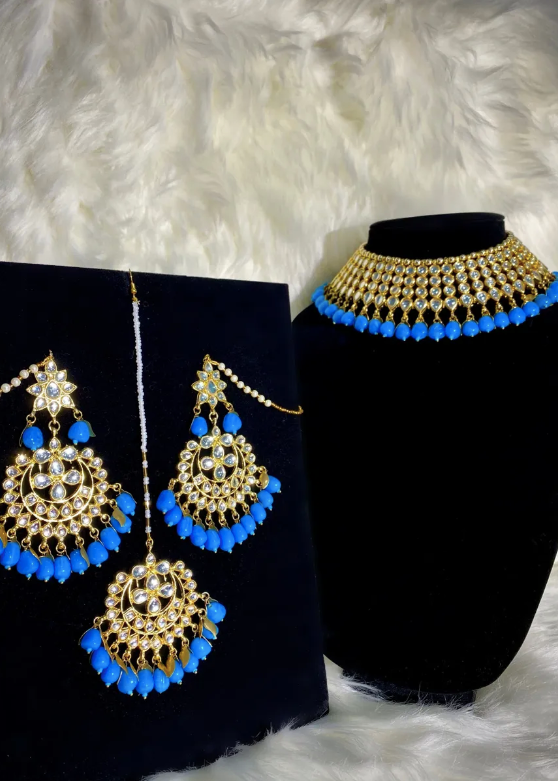 Nina Kundan Set Blue